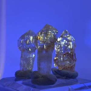 3pcs Firefly Quartz Sceptre | Skeletal/Fenster Quartz with Petroleum Inclusions | UV reactive