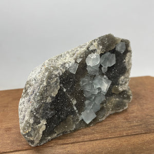 Fujian Blue Fluorite on Smokey Quartz